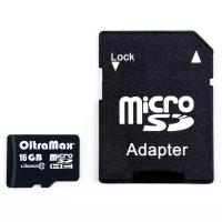 Карта памяти OltraMax microSDHC Class 10 + SD adapter 16 GB, адаптер на SD