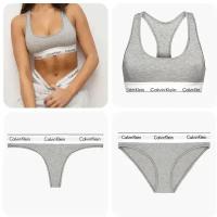 Комплект белья Calvin Klein Underwear тройка(топ, слипы и стринги) синий р.S(44)