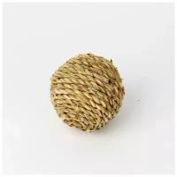 Мяч для грызунов и птиц из соломы плетеный, Bentfores (7 см, светло-коричневый, 33984)