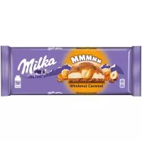 Шоколад Milka Wholenut Caramel молочный с карамельной начинкой и обжаренным фундуком, 300 г