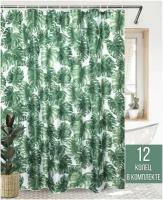 Комплект BATH PLUS Штора для ванной Jungle palm и кольца 12 шт прозрачные AKCH15163