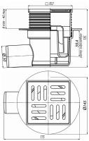 Трап горизонтальный d=50, регулируемый, с решёткой из нержавеющей стали 10x10см