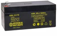 Аккумулятор General Security GSL 3.2-12 (3.2Ач 12В /3.2Ah 12V) для ИБП/сигнализации/медицинского оборудования/систем телекоммуникации и связи/видеонаблюдения