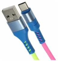 Кабель LuazON, Type- C - USB, 2 A, 1 м, оплётка нейлон, разноцветный 4487508