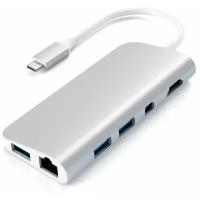 USB-концентратор Satechi Aluminum Type-C Multimedia Adapter (ST-TCMM8PA), разъемов: 4, 15 см, Silver