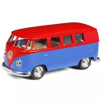 Машинка металлическая Uni-Fortune RMZ City серия 1:32 Автобус инерционный Volkswagen Samba bus Transporter, цвет матовый красный с синим, двери открываются