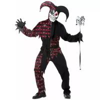 Костюм Дьявольский шут черно-красный с черепками взрослый California Costumes S (44-46) (маска, колпак, рубаха, штаны)