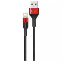 Кабель USB ISA для Lightning 1 m 2.1A Nylon+Metal ISA черный с красным