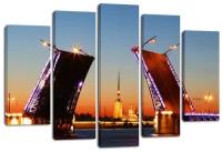 Модульная картина Санкт- Петербург разводной мост 140х80 см
