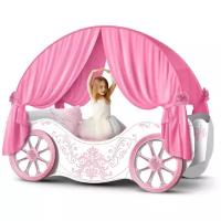 Кровать карета детская кровать для девочки «Винтаж» Розовая - 155/85/60(h160)см