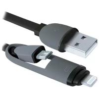 Кабель Defender USB - microUSB/Apple Lightning (USB10-03BP), 1 м, черный