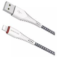 Data-кабели Borofone Кабель Borofone BX25, Lightning - USB, 2.4 А, 1 м, нейлоновая оплётка, белый
