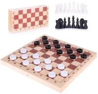 Настольная игра 10е Королевство Шахматы и шашки пластмассовые в дер. упаковке (поле 29см х 29см)