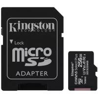 Карта памяти Kingston microSDXC 256 ГБ Class 10, V30, A1, UHS-I U3, R/W 100/85 МБ/с, адаптер на SD, 1 шт., чёрный