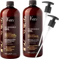 Kezy INCREDIBLE OIL Набор для увлажнения и ухода для всех типов волос (Шампунь 1л + Кондиционер 1л + дозатор 1л 2шт)