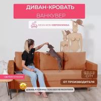 Раскладной диван кровать Ванкувер прямой, механизм еврокнижка, 220х96х85 см, оранжевый, диванчик на ножках с ящиком для хранения