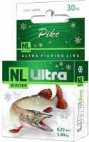 Леска зимняя для рыбалки AQUA NL ULTRA PIKE (Щука) 30m 0,22mm, цвет - светло-зеленый, test - 5,90kg ( 1 штука )