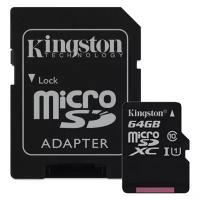 Карта памяти Kingston Canvas Select microSDXC 64 ГБ Class 10, UHS-I U1, R/W 80/10 МБ/с, адаптер на SD