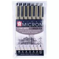 SAKURA Набор капиллярных ручек 6 Pigma MIcron+1 Pigma Brush (POXSDK7B)