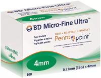 Иглы для инсулиновых шприц-ручек BD Micro-Fine Plus с заточкой Pentapoint 32G (0,23 x 4 мм) 100 штук