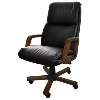 Кресло Надир 1Д кожа люкс, цвет чёрный, высокая спинка, крестовина и подлокотники дерево тёмный орех