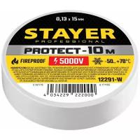 Изоляционная лента пвх STAYER Protect-10 15 мм х 10 м белая не поддерживает горение 12291-W