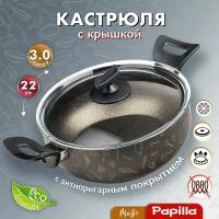 Кастрюля с антипригарным покрытием с стеклянной Papilla 22 см сандей мастер 3л