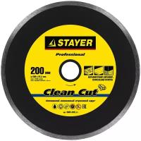 Clean Cut 200 мм, диск алмазный отрезной сплошной по керамограниту, мрамору, плитке, STAYER Professional(3665-200_z01)