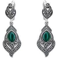 Серьги Эстет, серебро, 925 проба, чернение, хризопраз, марказит