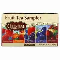 Celestial Seasonings, Fruit Tea Sampler, травяной чай, без кофеина, 5 вкусов, 18 чайных пакетиков, весом 40 г (1,4 унции) каждый