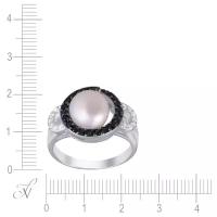 Серебряное кольцо с жемчугом, фианитом