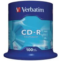 Диски CD- R VERBATIM 700 Mb 52х, комплект 100 шт Cake Box, 43411