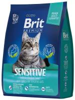 Корм сухой для взрослых кошек с чувствительным пищеварением Brit Premium Sensitive с ягненком и индейкой