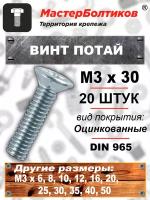 Винт потай 3х30 оцинкованный DIN965 (20 штук)