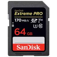 Карта памяти SanDisk SDXC Extreme Pro Class 10 UHS-I U3 (170/90MB/s) 64GB