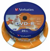 Носители информации DVD-R Printable, 16x, Verbatim Azo Wide, Cake/25, 43538