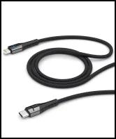 Дата-кабель LED USB-С - Lightning, LED индикация, PD, 1.2м, алюминий, черный, Deppa 72297