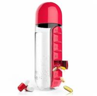 Бутылка с органайзером для таблеток красный. Бутылка спортивная Pill & Vitamin