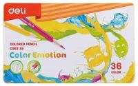 Карандаши цветные Deli EC00235 Color Emotion липа 36 цветов металлическая коробка