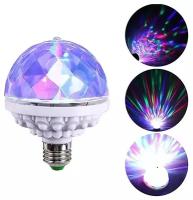 LED лампочка вращающийся диско шар, цоколь E27, свет разноцветный, белая