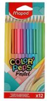 Карандаши 12 цветов Maped Color` Peps Pastel, треугольные, ударопрочные, картон, футляр