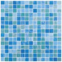 Мозаика кухонная смешанного цвета чип 20 стекло Alma Aqua голубой квадрат глянцевый