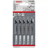 Пилки для лобзика Bosch T 101 BR / БОШ CLEAN for Wood / 2608630014 чистый прямолинейный пропил, 5 шт