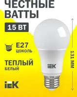 Лампа светодиодная ECO A60 15Вт грушевидная 230В 3000К E27 IEK LLE-A60-15-230-30-E27