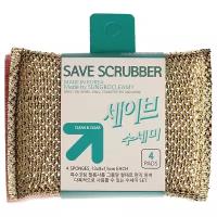 SUNG BO CLEAMY Скруббер д/мытья посуды ( 13 х 9 х 1,5 ) SAVE SCRUBBER 4PC 4шт