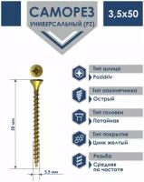 Саморез 3,5х50 универсальный Daxmer острый желтый цинк (500шт)