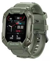 Умные смарт часы Танк М1 мужские зеленые, спортивные часы наручные с тонометром 5ATM IP69K водонепроницаемые Смарт-часы с Bluetooth 5 тонн