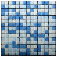 Плитка мозаика GG стекломасса бело-голубой микс 32,7Х32,7 см. чип - 20х20 мм. /плитка настенная/плитка для стены