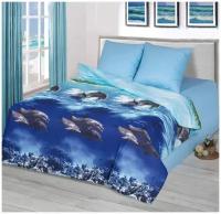 Комплект постельного белья АртПостель Голубая лагуна, семейное, хлопок, голубой