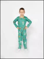 Пижама детская домашняя для мальчика (100% хлопок) Космос (зеленая) рост 80-86 см